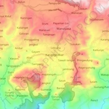 Topografisk kort Karangkobar, højde, terræn