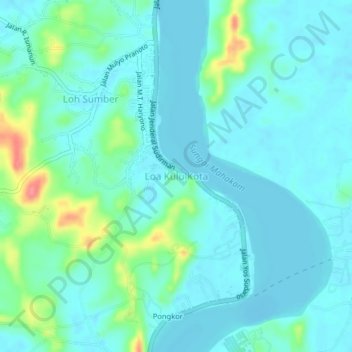 Topografisk kort Loa Kulu Kota, højde, terræn