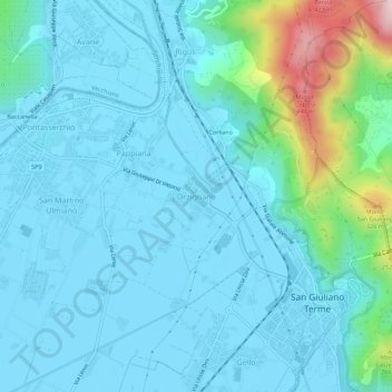 Topografisk kort Orzignano, højde, terræn