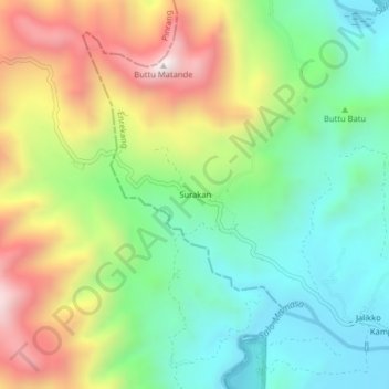 Topografisk kort Surakan, højde, terræn