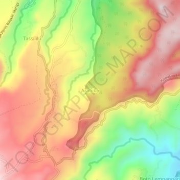 Topografisk kort Arabika, højde, terræn