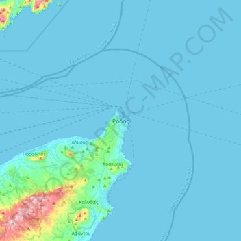 Topografisk kort Rhodos, højde, terræn