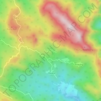 Topografisk kort Lembang, højde, terræn