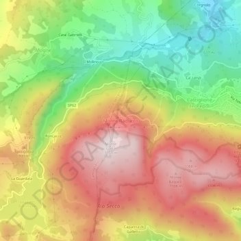 Topografisk kort Monte Baducco, højde, terræn