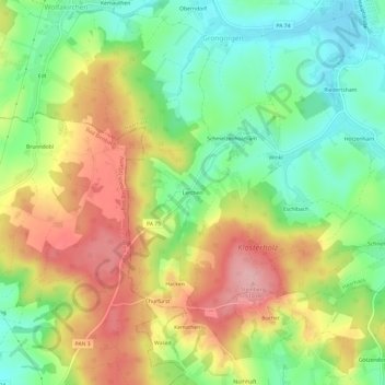 Topografisk kort Lerchen, højde, terræn