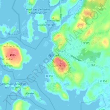 Topografisk kort Fjällbacka, højde, terræn