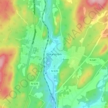 Topografisk kort Oskarström, højde, terræn