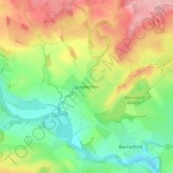 Topografisk kort Gunnerton, højde, terræn