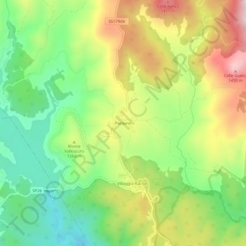 Topografisk kort Pantane, højde, terræn