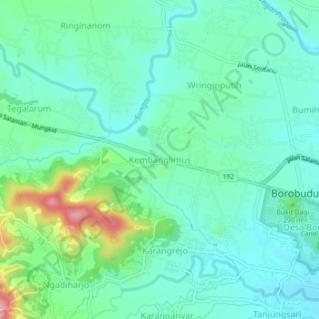 Topografisk kort Kembanglimus, højde, terræn