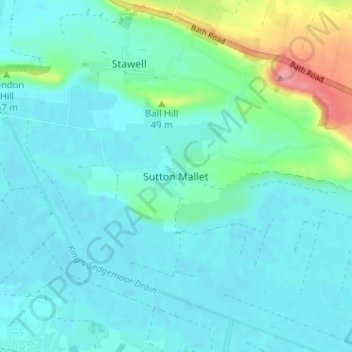 Topografisk kort Sutton Mallet, højde, terræn