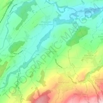 Topografisk kort Orsonnens, højde, terræn