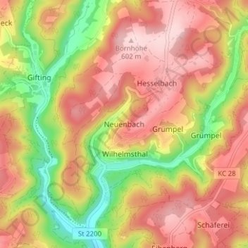 Topografisk kort Neuenbach, højde, terræn