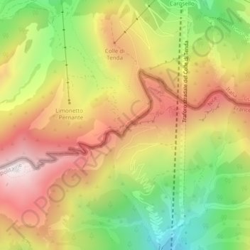 Topografisk kort Col de Tende, højde, terræn