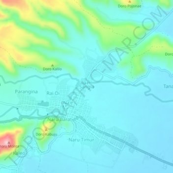 Topografisk kort Sangia, højde, terræn