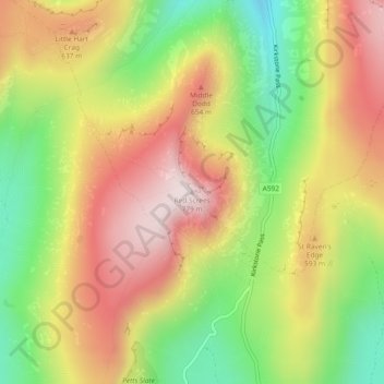 Topografisk kort Red Screes, højde, terræn