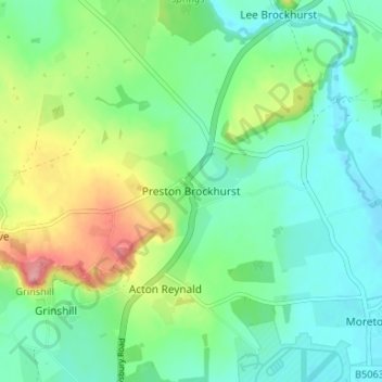 Topografisk kort Preston Brockhurst, højde, terræn