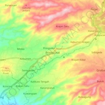 Topografisk kort Pringsurat, højde, terræn