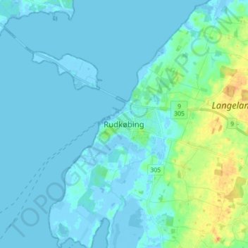 Topografisk kort Rudkøbing, højde, terræn