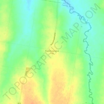 Topografisk kort Pueblo General Paz, højde, terræn