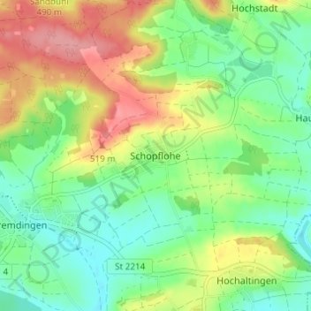 Topografisk kort Schopflohe, højde, terræn