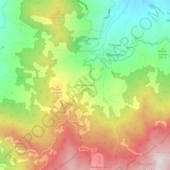 Topografisk kort Montemiscoso, højde, terræn