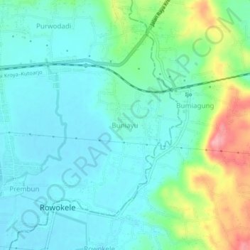 Topografisk kort Buniayu, højde, terræn