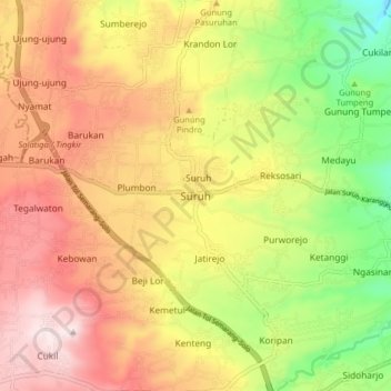 Topografisk kort Suruh, højde, terræn
