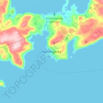 Topografisk kort Honningsvåg, højde, terræn