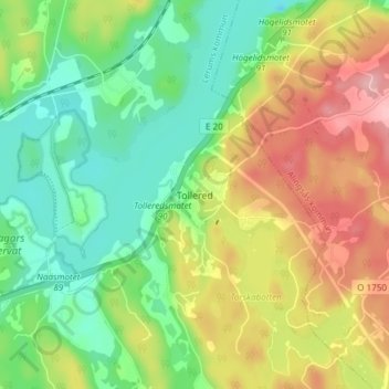 Topografisk kort Tollered, højde, terræn