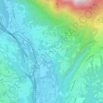 Topografisk kort Reveane, højde, terræn