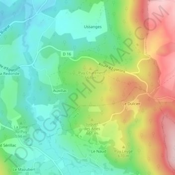 Topografisk kort Bonne Fond, højde, terræn