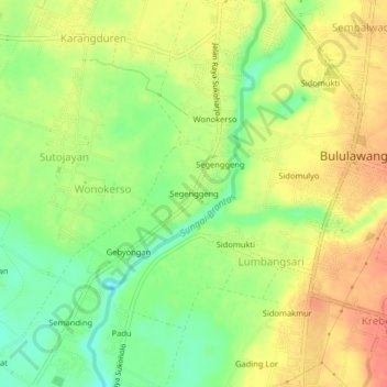 Topografisk kort Segenggeng, højde, terræn