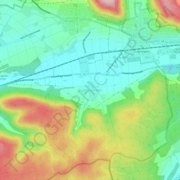 Topografisk kort Guntmadingen, højde, terræn