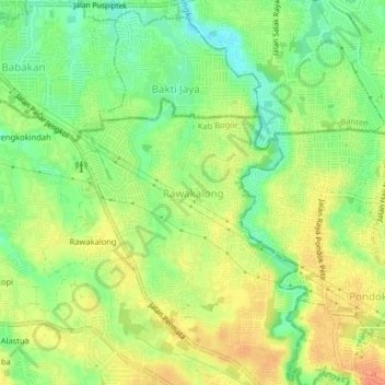Topografisk kort Rawakalong, højde, terræn