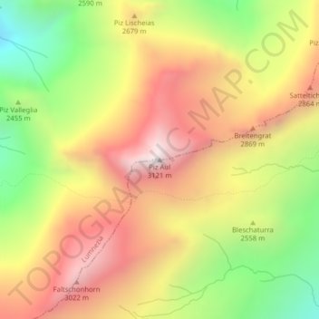 Topografisk kort Piz Aul, højde, terræn