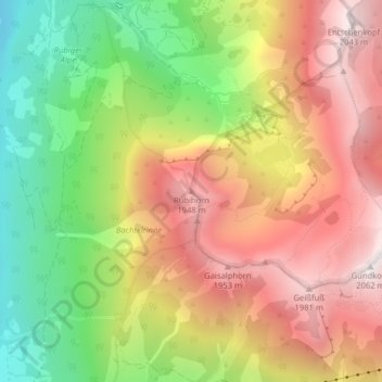 Topografisk kort Rubihorn, højde, terræn