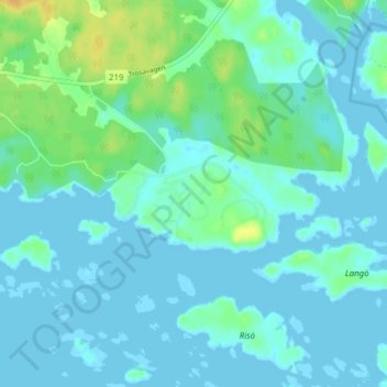 Topografisk kort Vålarö, højde, terræn
