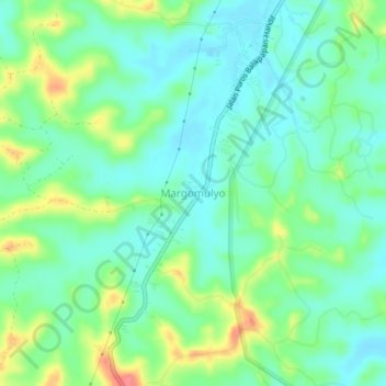 Topografisk kort Margomulyo, højde, terræn