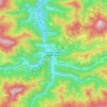Topografisk kort Bad Eisenkappel, højde, terræn