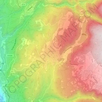 Topografisk kort Coredo, højde, terræn