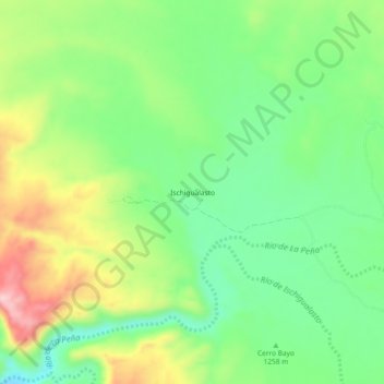 Topografisk kort Ischigualasto, højde, terræn