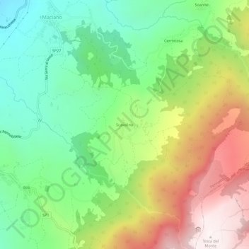Topografisk kort Scavolino, højde, terræn