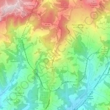 Topografisk kort Montorsoli, højde, terræn