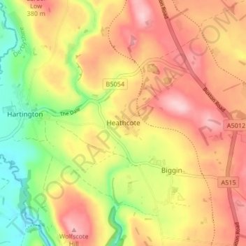 Topografisk kort Heathcote, højde, terræn