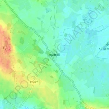 Topografisk kort Burlton, højde, terræn