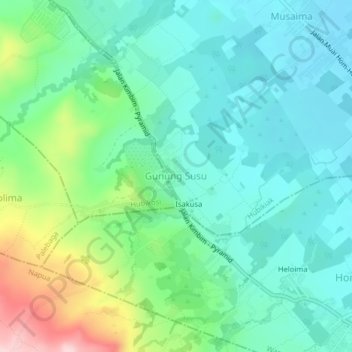 Topografisk kort Gunung Susu, højde, terræn