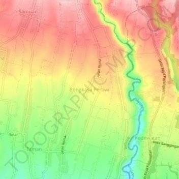 Topografisk kort Bongkasa Pertiwi, højde, terræn