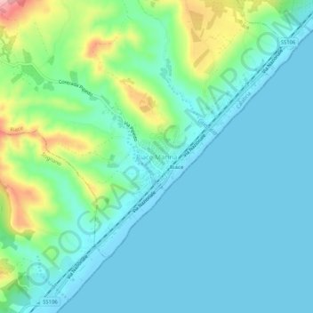 Topografisk kort Riace Marina, højde, terræn