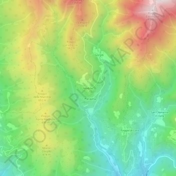 Topografisk kort Modine, højde, terræn